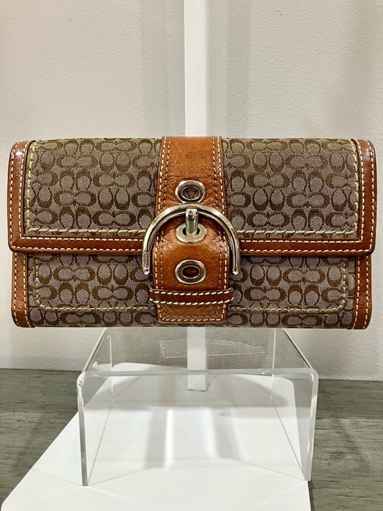 Coach Handbags - Coach Signature Canvas Wallet with brown leather trim Trim